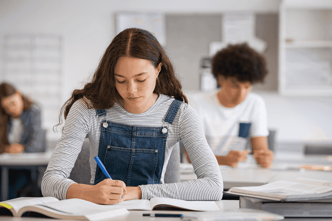 A girl studying